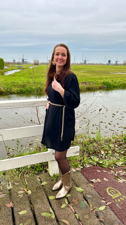 Azzurro Glitter Jurk Zwart