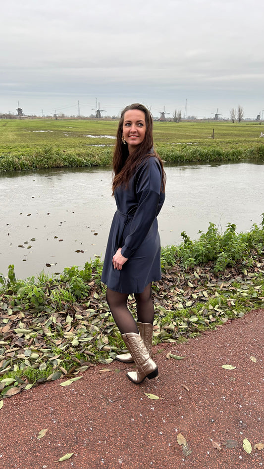 Azzurro Satin Dress Navy Blue