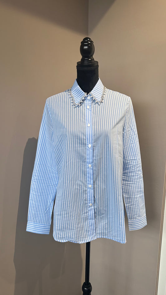 Blouse Strass Wit/Blauw