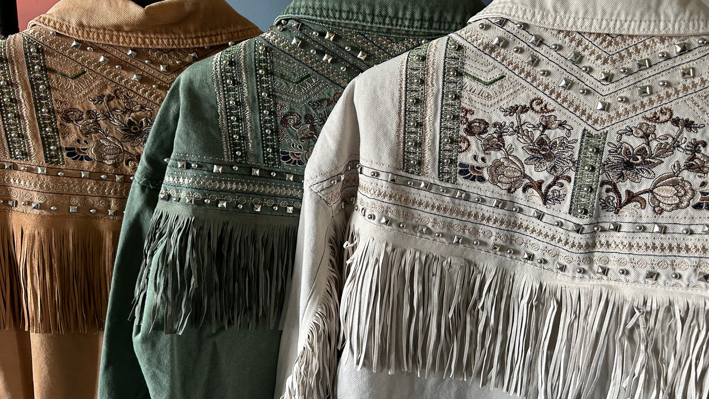 Jacket Fringe Camel / Green / Sand