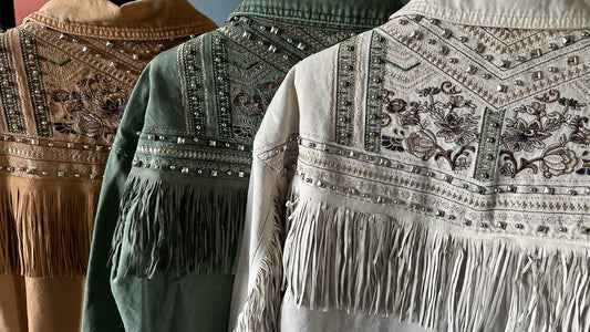 Jacket Fringe Camel / Green / Sand