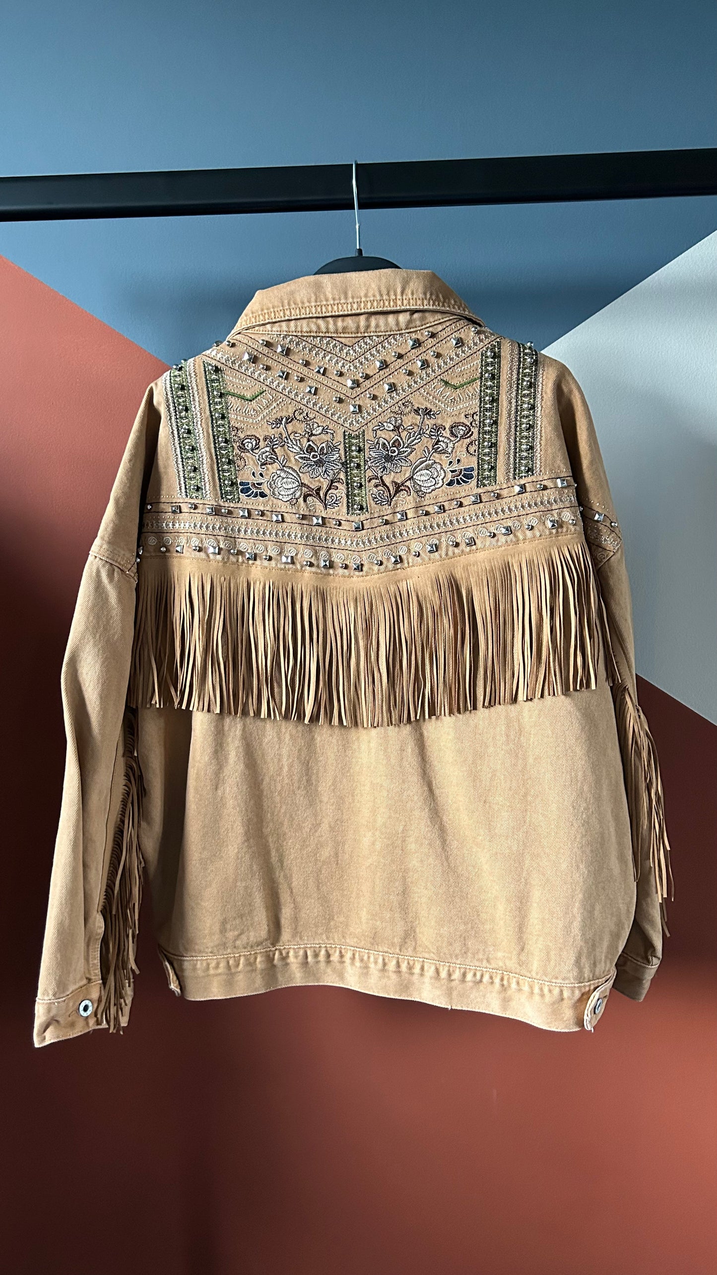 Jacket Fringe Camel / Green / Sand